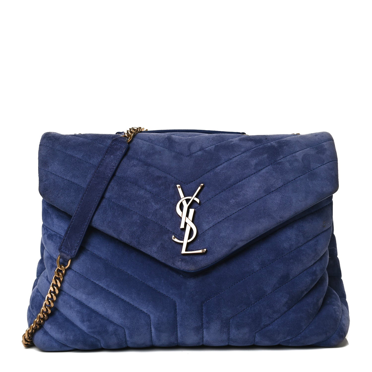 Saint Laurent Suede Y Quilted Monogram Medium Loulou Chain Satchel Blue 1 of 17