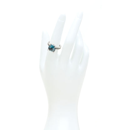 David Yurman Sterling Silver Diamond Hampton Blue Topaz 11mm Chatelaine Ring 54 7 2 of 4