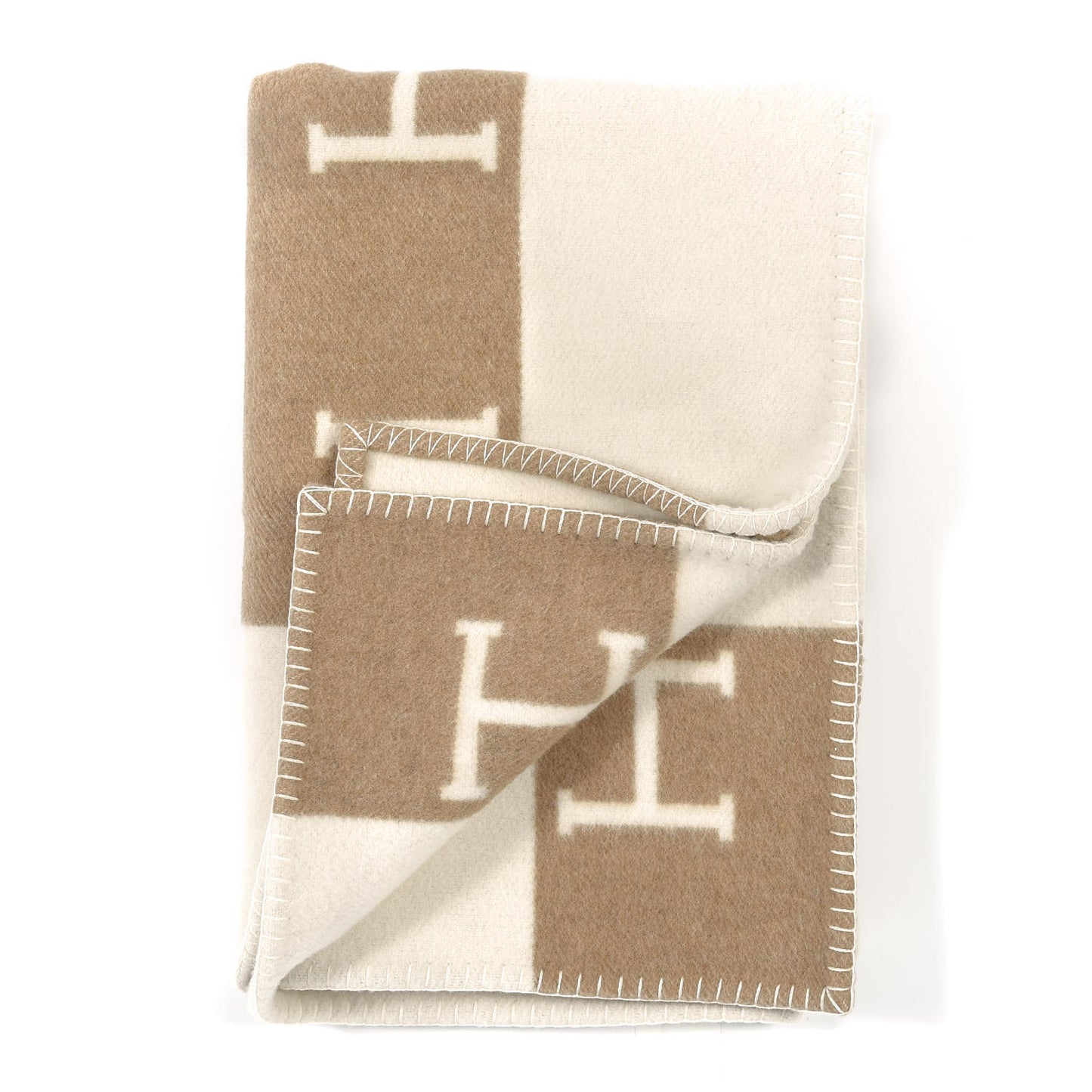Wool Cashmere Avalon Baby Blanket Noisette Moyen White