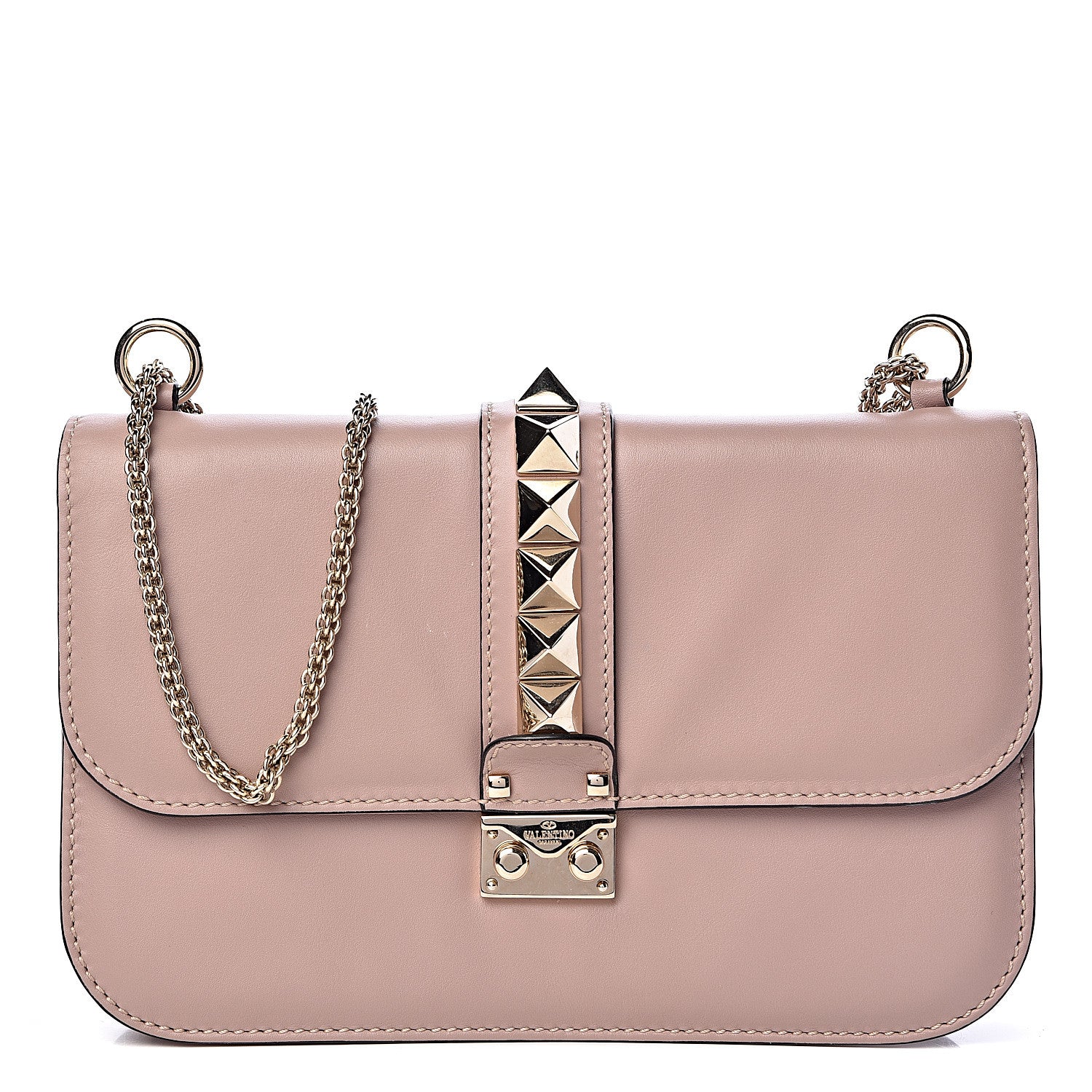 Valentino Garavani Vitello Medium Glam Lock Rockstud Flap Poudre 1 of 13