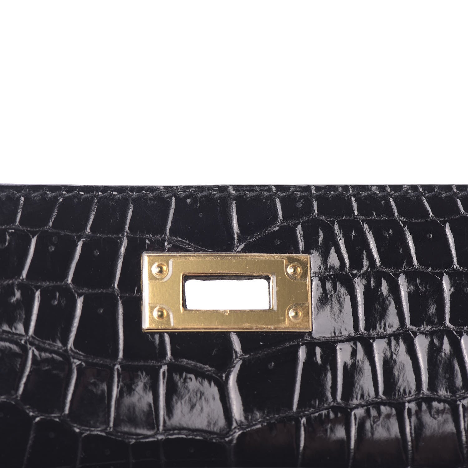 Hermes Shiny Porosus Crocodile Kelly Cut Pochette Black 23 of 31