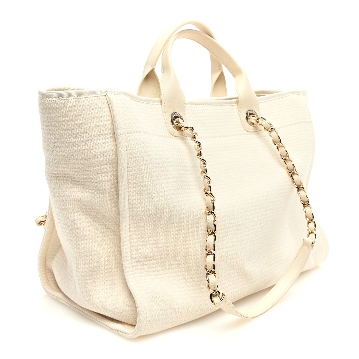 Mixed Fibers Calfskin Medium Deauville Tote Light Beige
