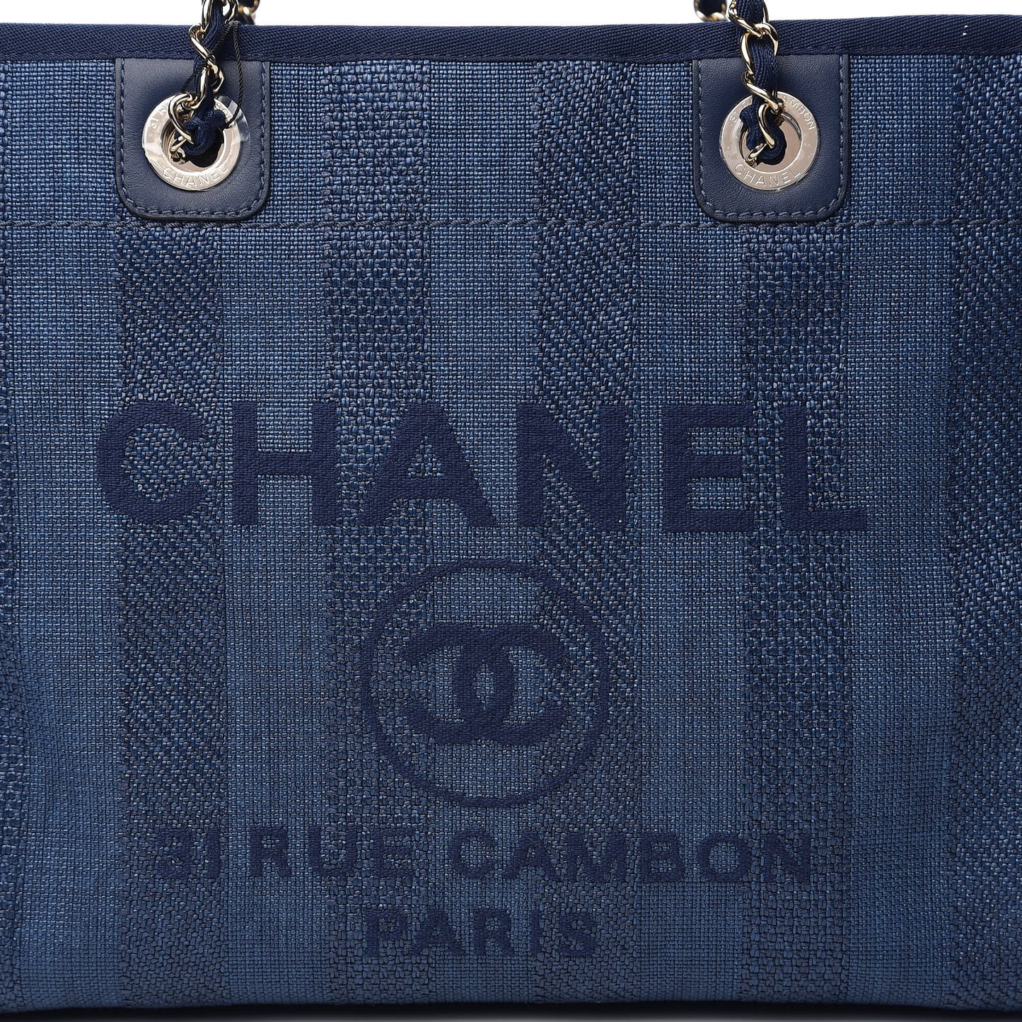 Mixed Fibers Striped Small Deauville Tote Navy Blue