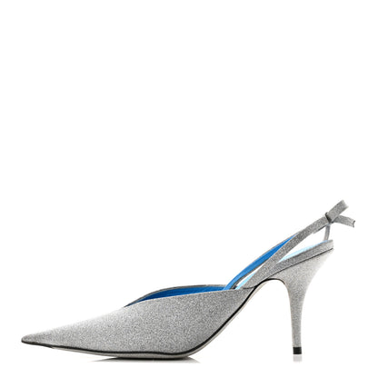 Balenciaga Glitter Toe Knife Slingback Mules 38 Silver Blue 1 of 9