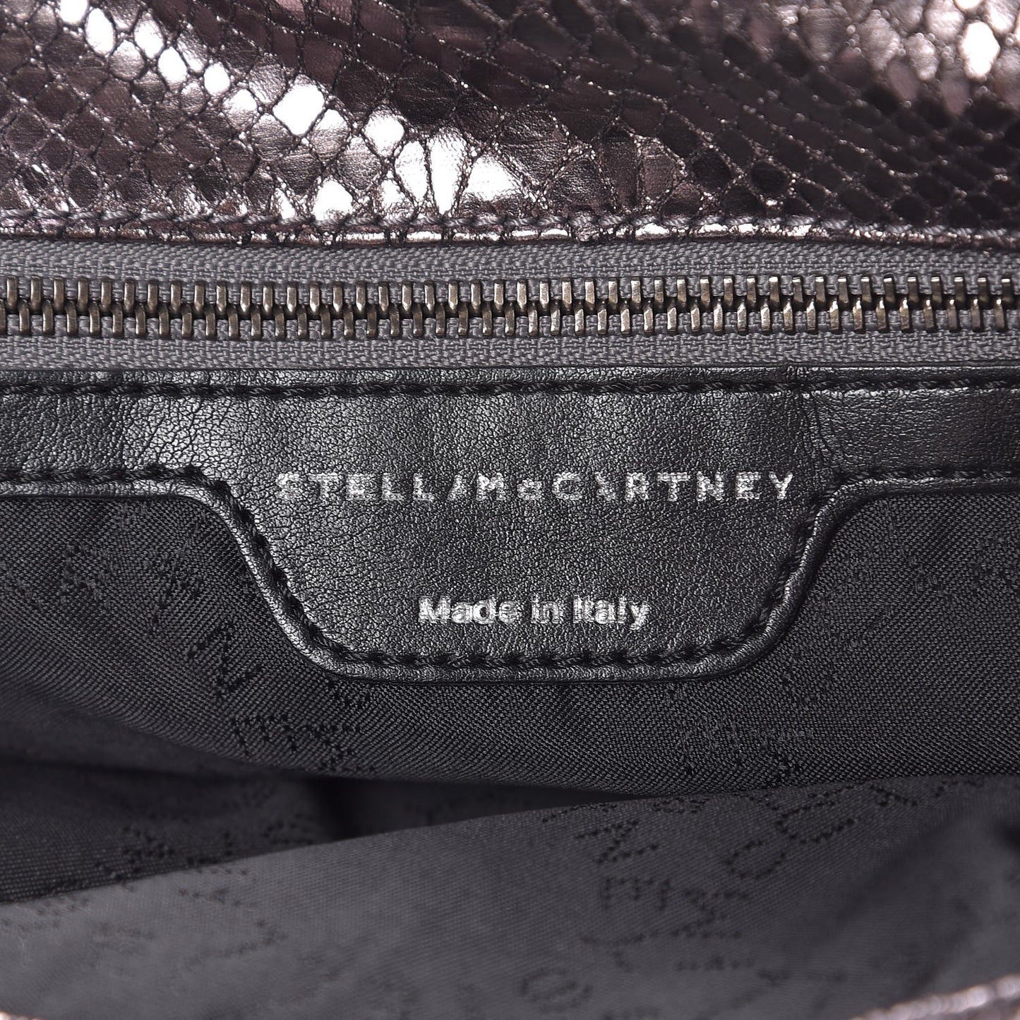 Metallic Snakeskin Effect Falabella Fold Over Tote Grey