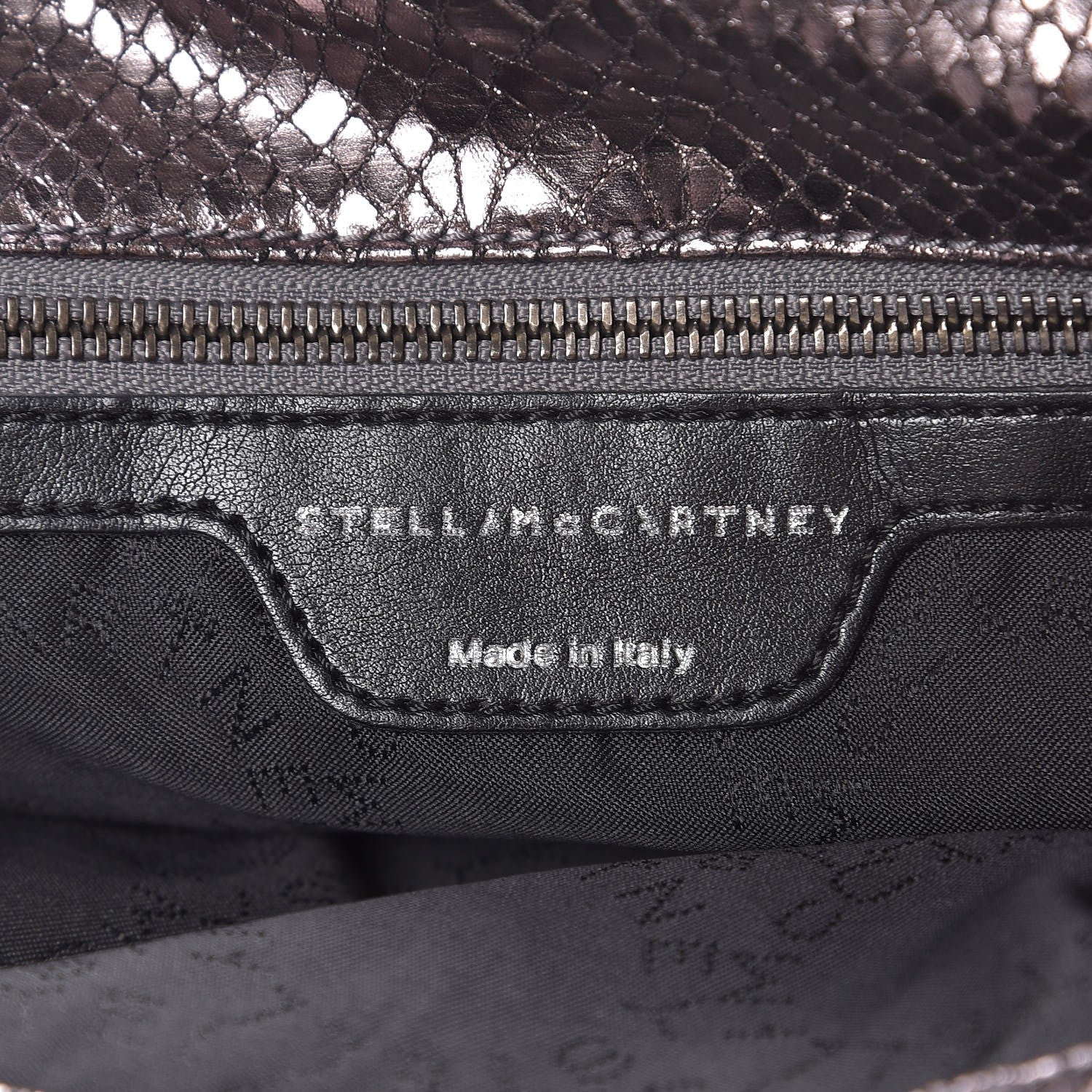 Stella McCartney Metallic Snakeskin Effect Falabella Fold Over Tote Grey 7 of 9