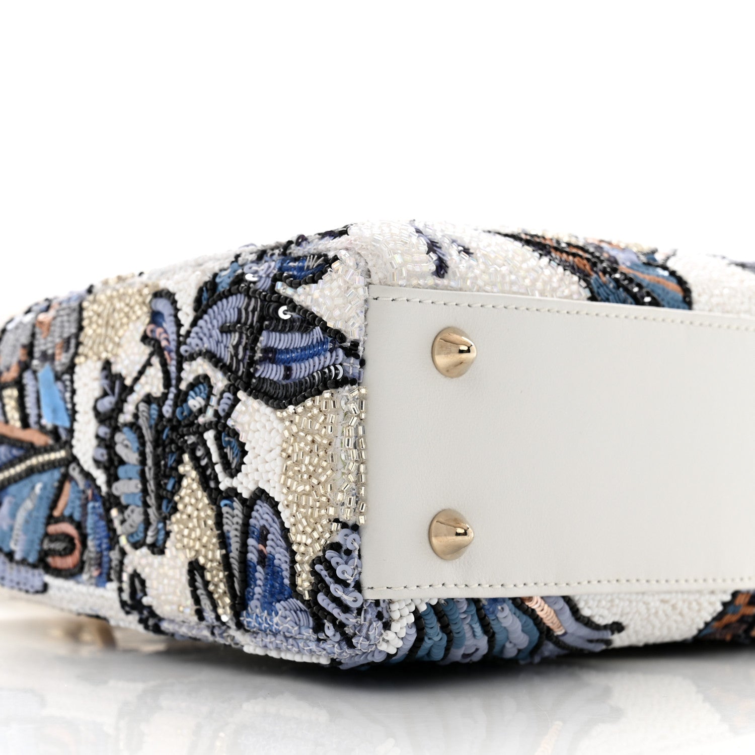 Christian Dior Calfskin Toile de Jouy Beaded Sequin Embroidered Small Mexico Lady Dior White Pastel Midnight Blue 9 of 12