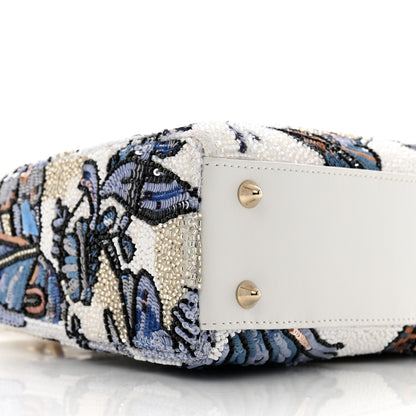 Christian Dior Calfskin Toile de Jouy Beaded Sequin Embroidered Small Mexico Lady Dior White Pastel Midnight Blue 9 of 12