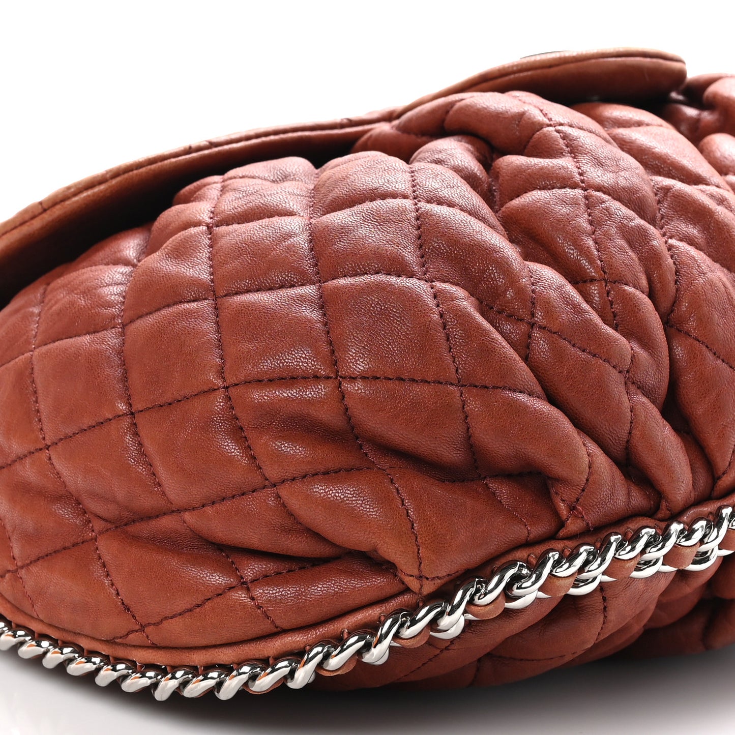 Washed Lambskin Quilted Large Chain Around Messenger Brown