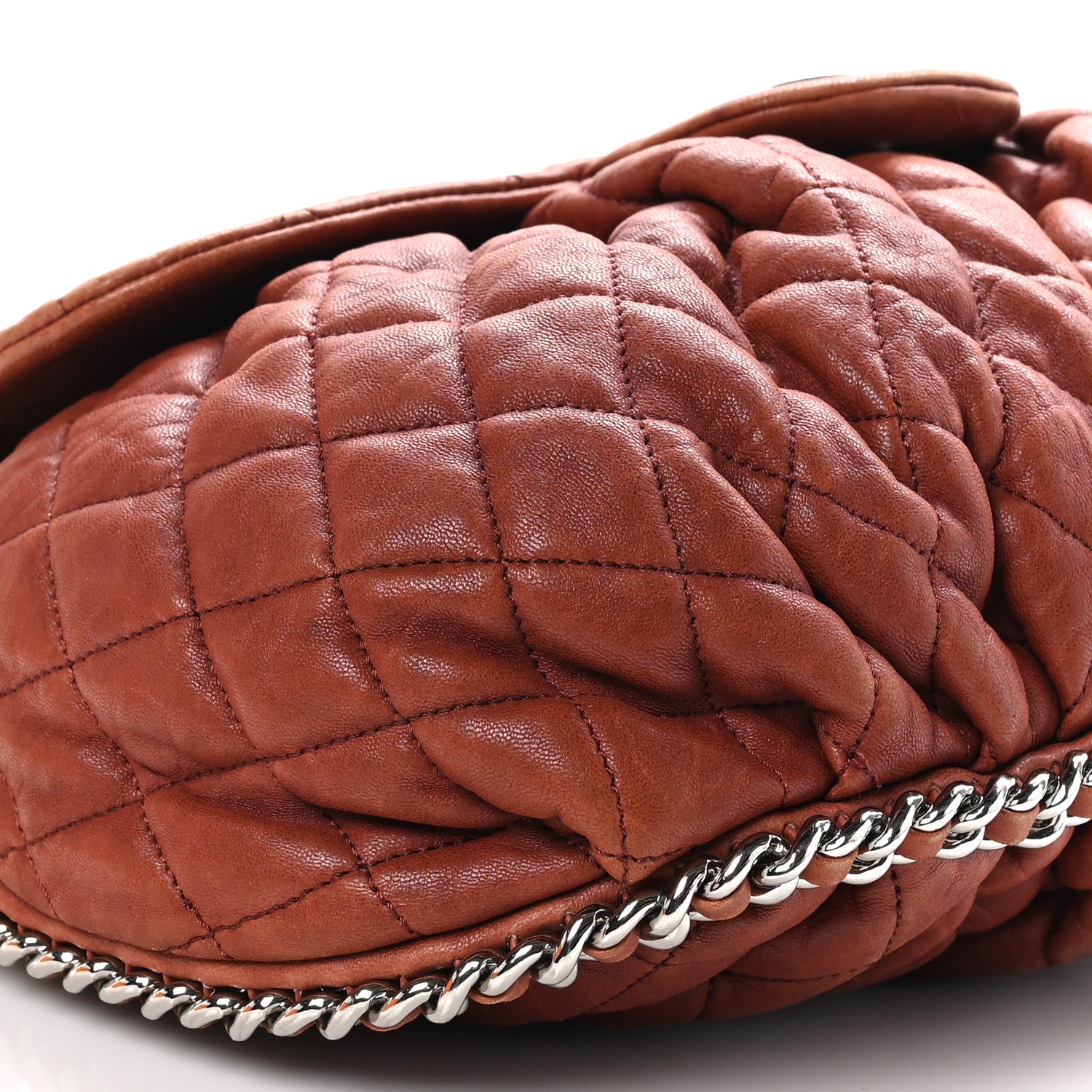 Chanel Washed Lambskin Quilted Large Chain Around Messenger Brown 9 of 11