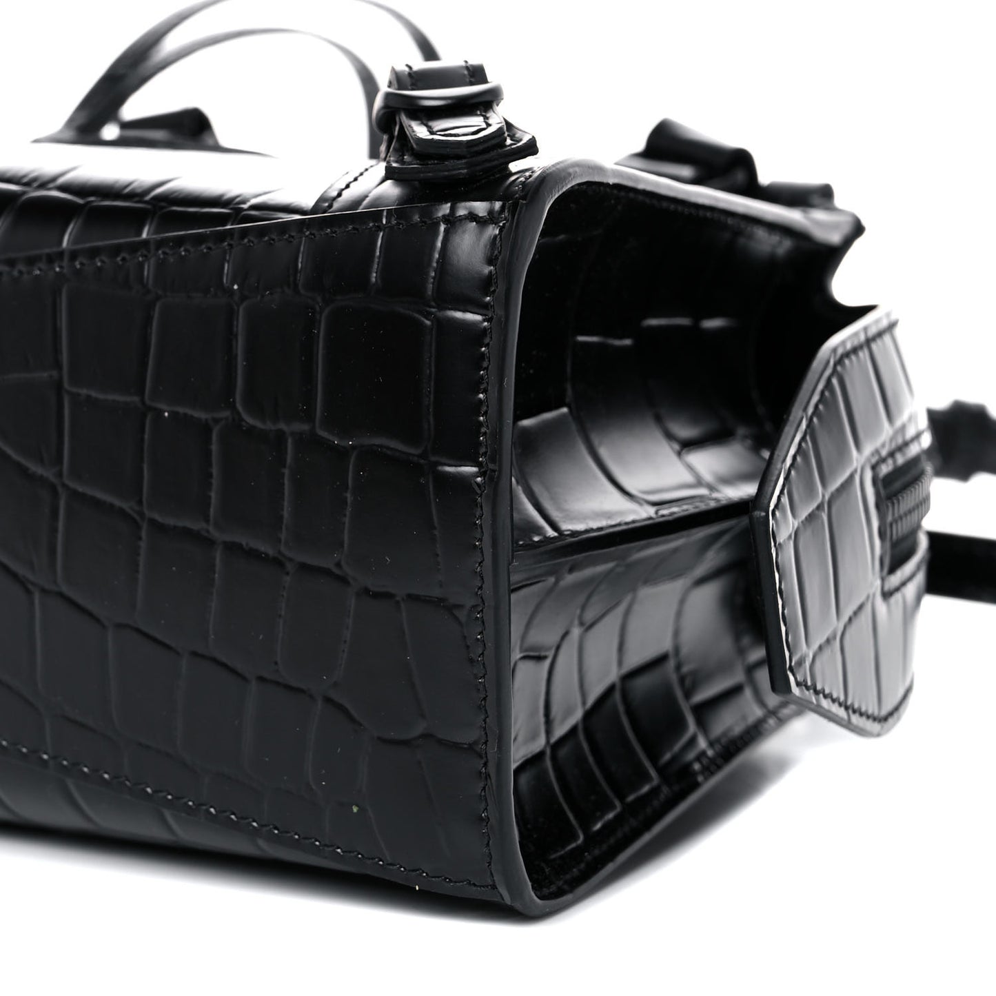 Semi Shiny Calfskin Crocodile Embossed Neo Classic Black Hardware Mini City Black