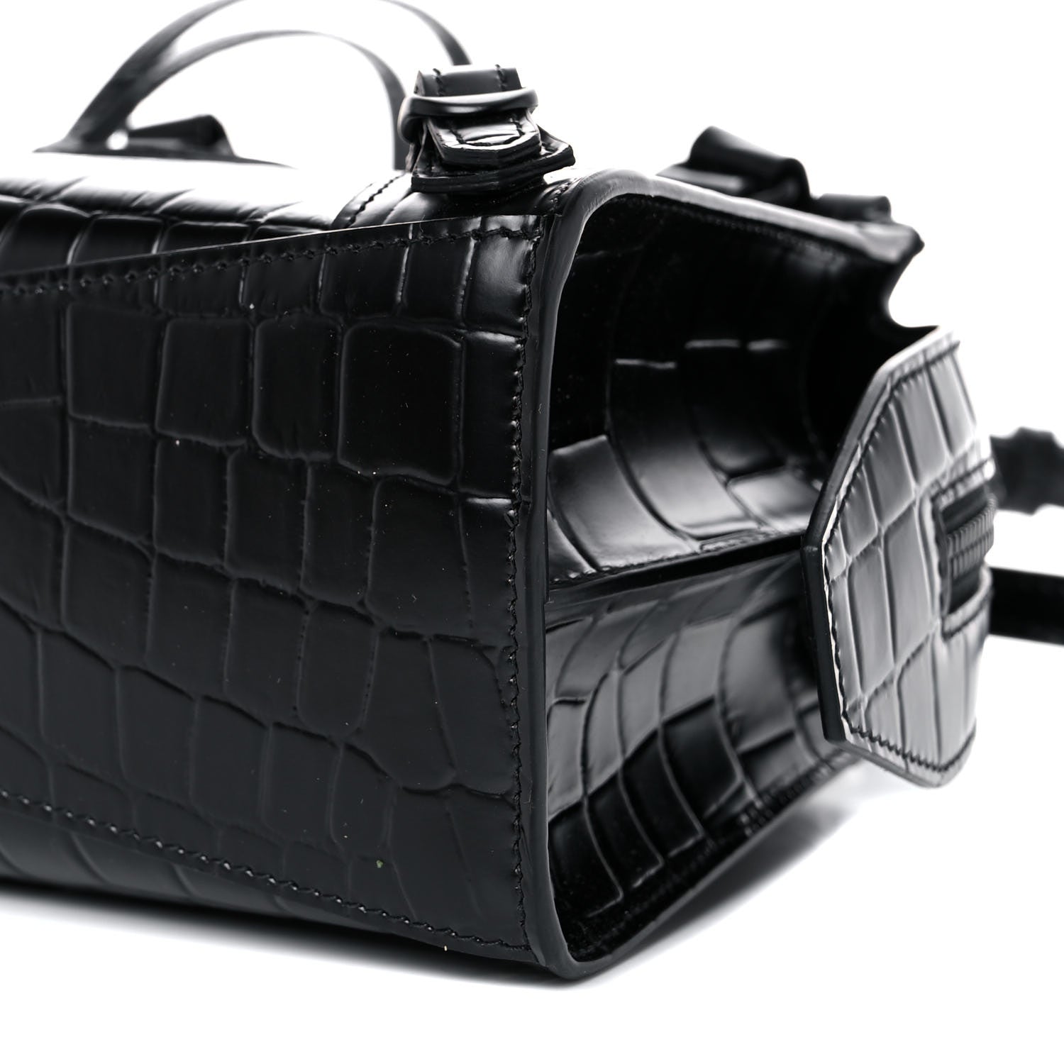 Balenciaga Semi Shiny Calfskin Crocodile Embossed Neo Classic Black Hardware Mini City Black 8 of 12