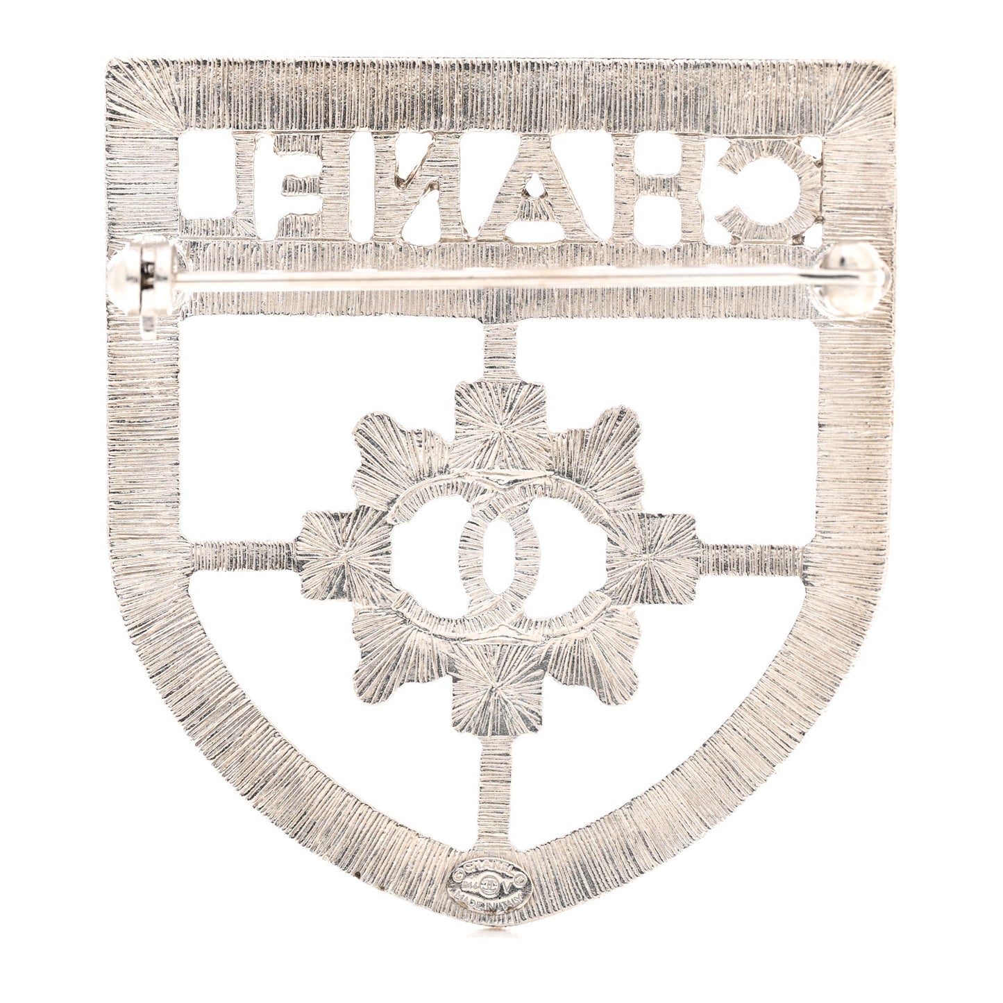 Swarovski Baguette Crystal CC Shield Brooch Silver