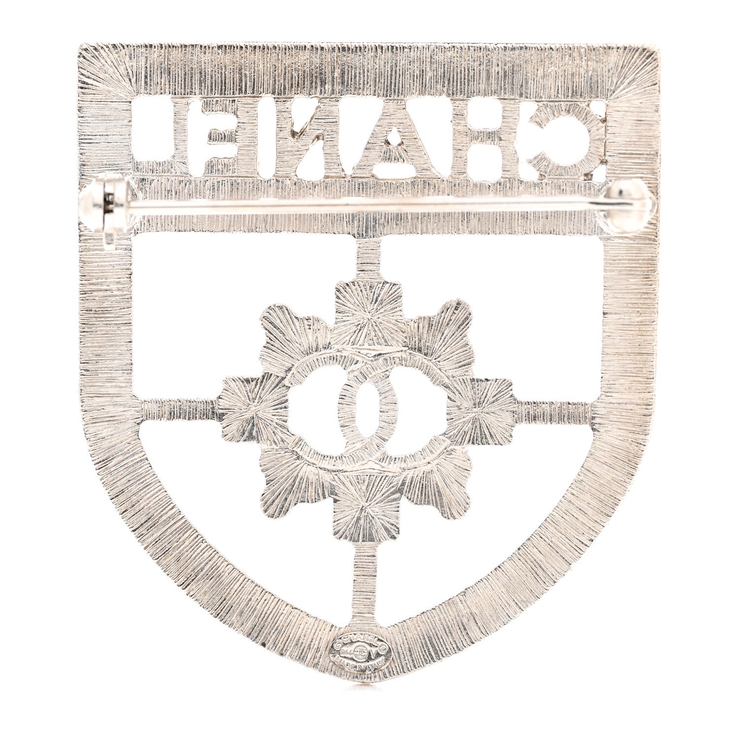Chanel Swarovski Baguette Crystal CC Shield Brooch Silver 3 of 5