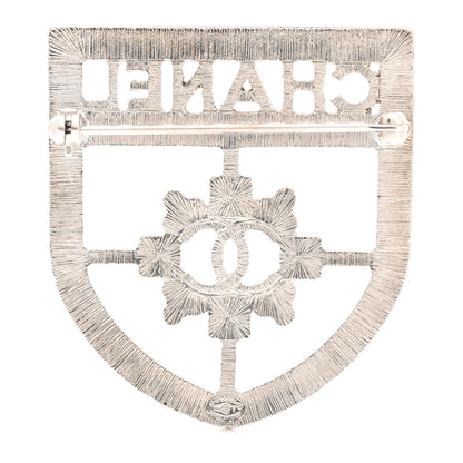 Chanel Swarovski Baguette Crystal CC Shield Brooch Silver 3 of 5