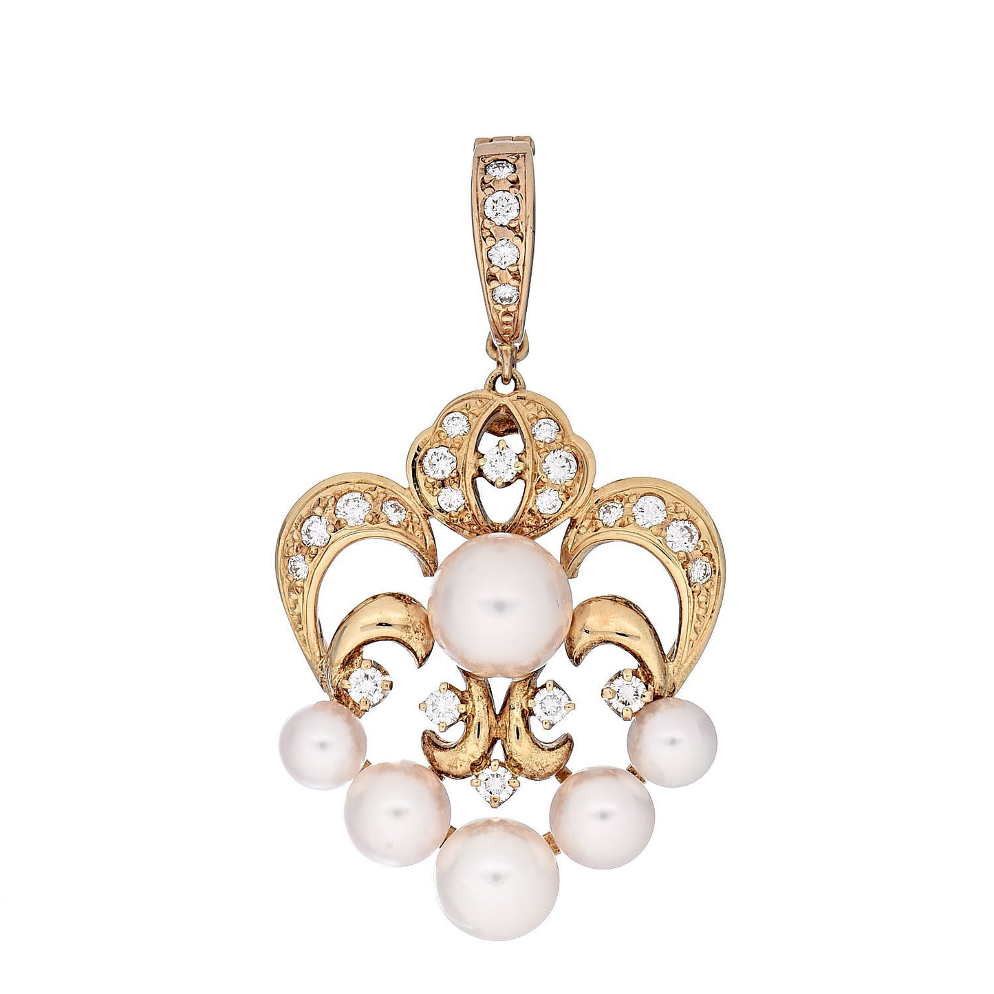 18K Yellow Gold Diamond Akoya Pearl 4.5-7.5mm Enhancer Pendant