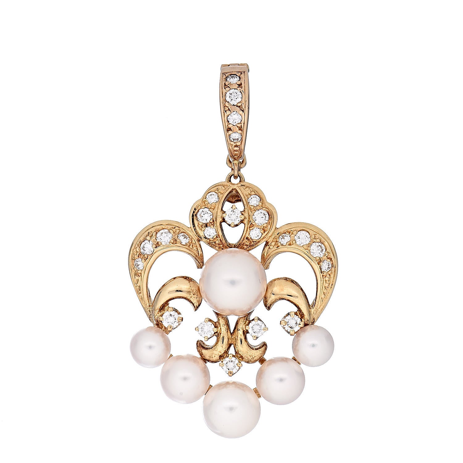Mikimoto 18K Yellow Gold Diamond Akoya Pearl 4.5-7.5mm Enhancer Pendant 1 of 4