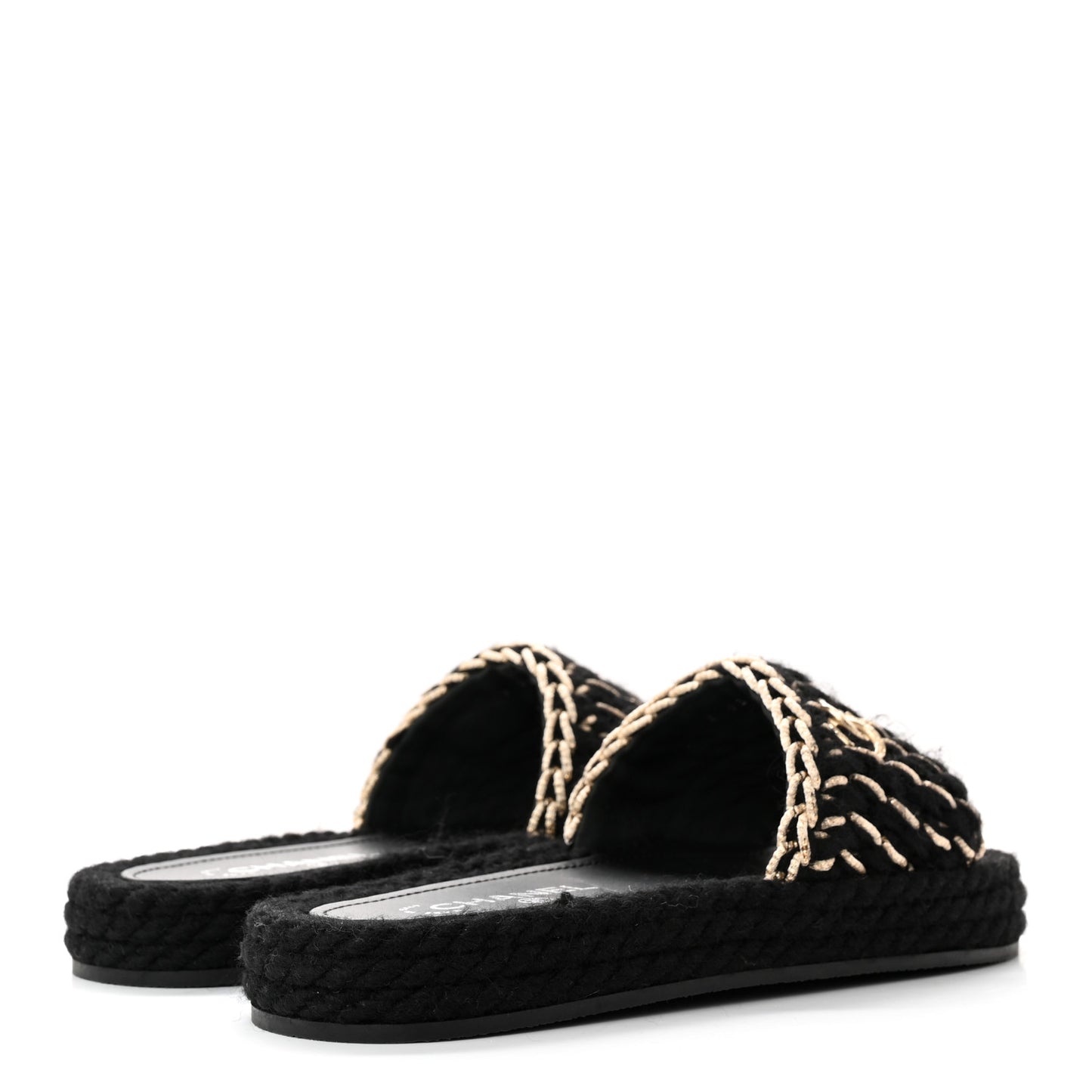 Braided Knit CC Mules 39 Black Gold