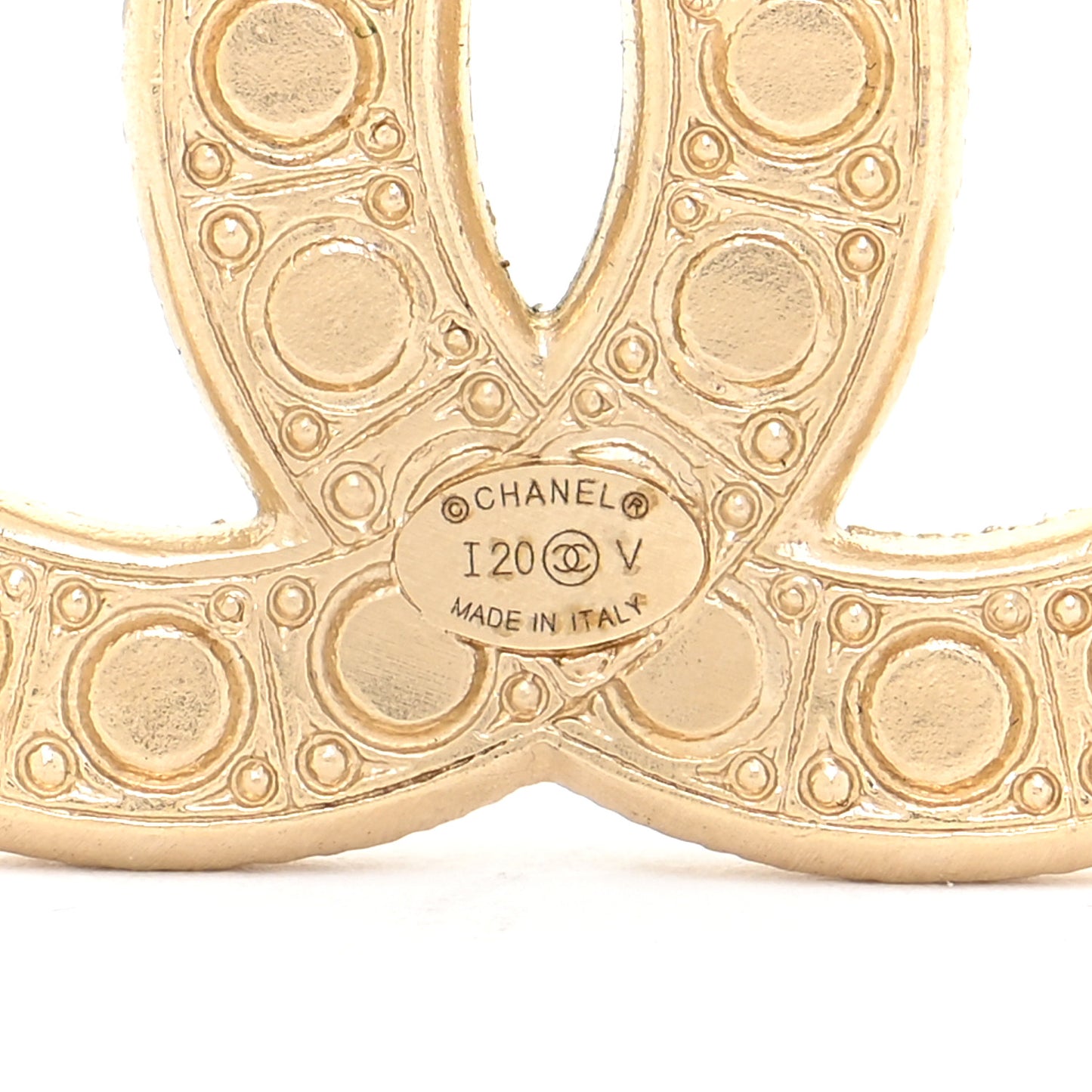 Metal Crystal Graduated Pearl CC Brooch Gold