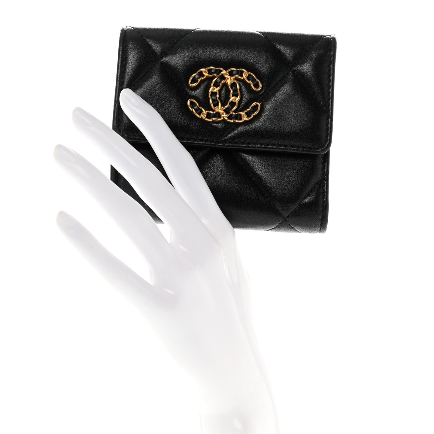 Lambskin Quilted Chanel 19 Small Flap Wallet Black