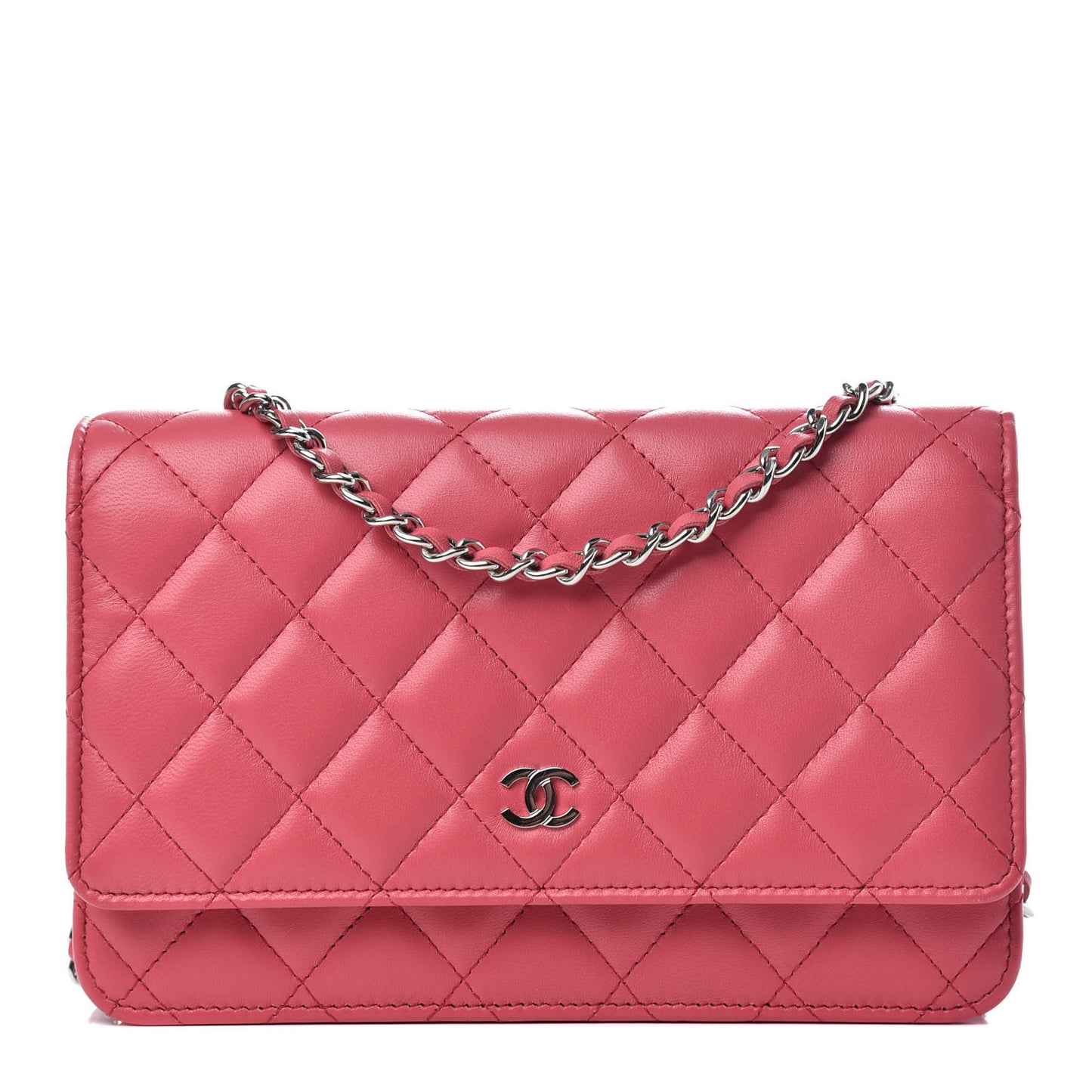 Lambskin Quilted Wallet On Chain WOC Pink