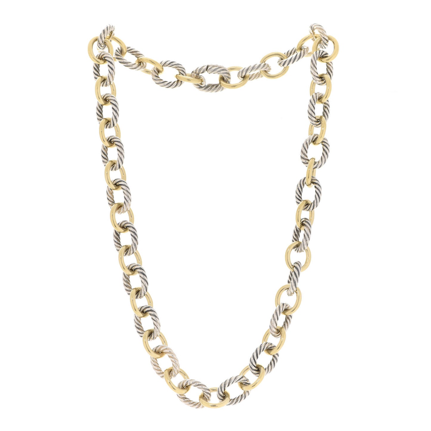 Sterling Silver 18K Yellow Gold 12mm Large Oval Link Necklace
