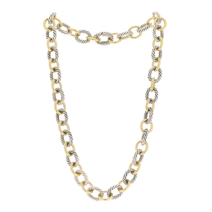 David Yurman Sterling Silver 18K Yellow Gold 12mm Large Oval Link Necklace 3 of 5