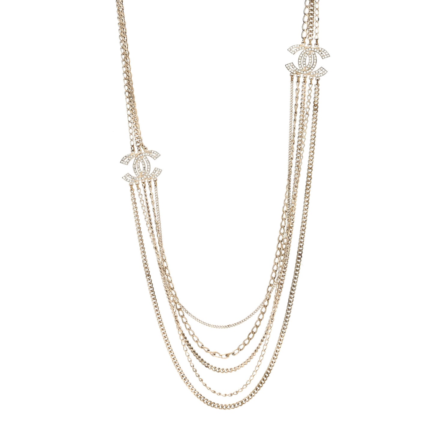 Multi Strand Chain Baguette Crystal CC Necklace Gold