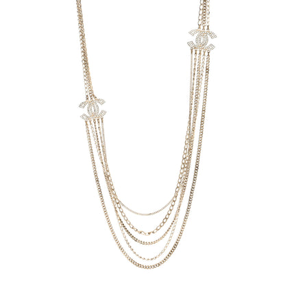 Chanel Multi Strand Chain Baguette Crystal CC Necklace Gold 1 of 5