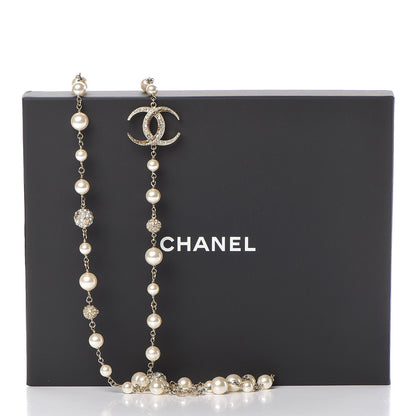 Chanel Pearl Baguette Crystal CC Moon Long Necklace Light Gold 7 of 7