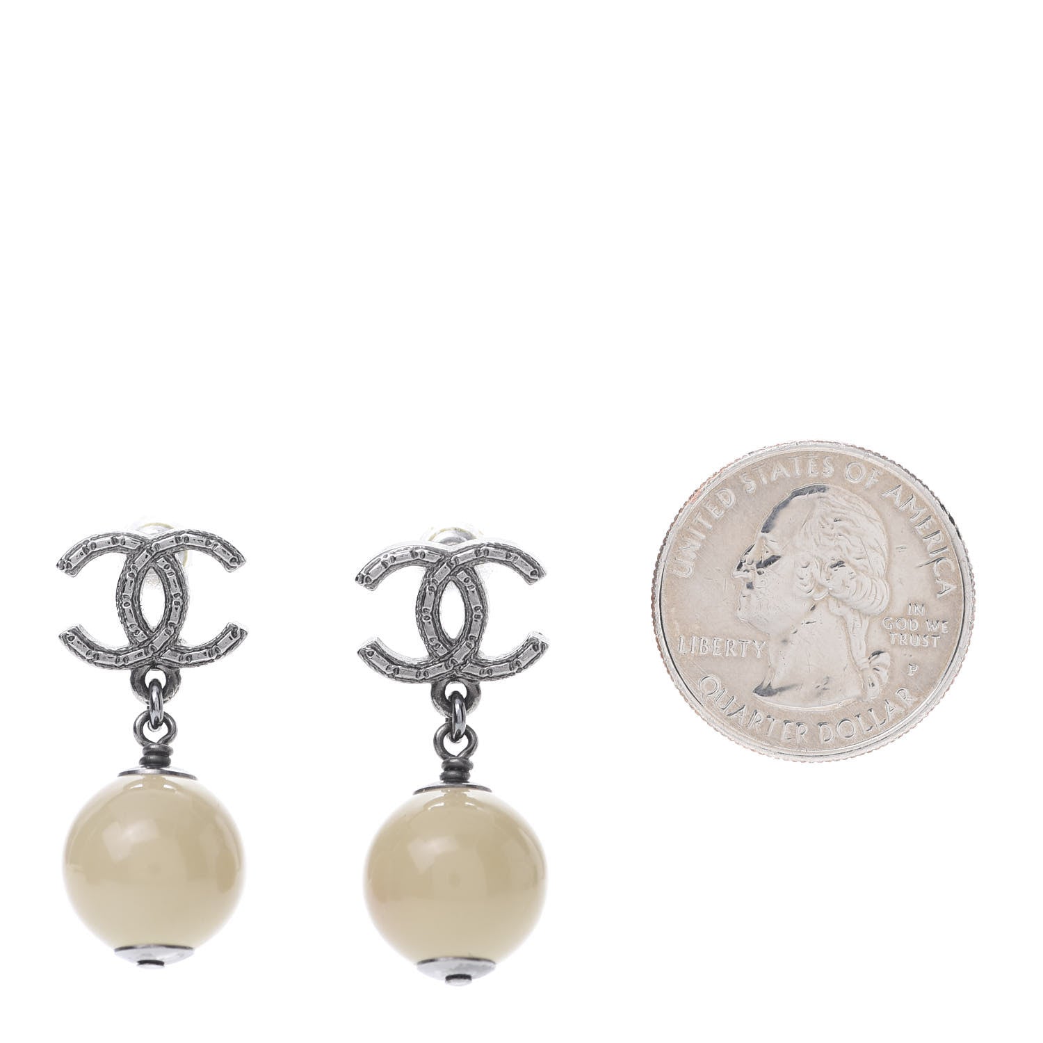 Chanel Ruthenium CC Bead Drop Earrings Gris 2 of 5