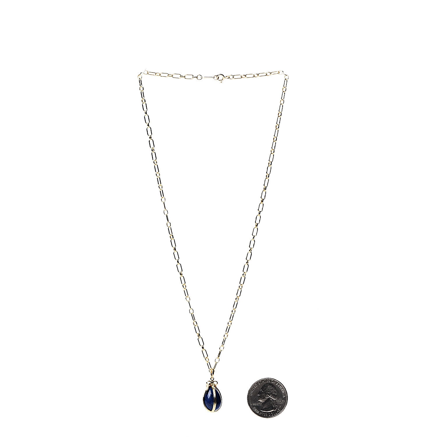 Tiffany 18K Yellow Gold Lapis Schlumberger Egg Charm Pendant Necklace 2 of 6