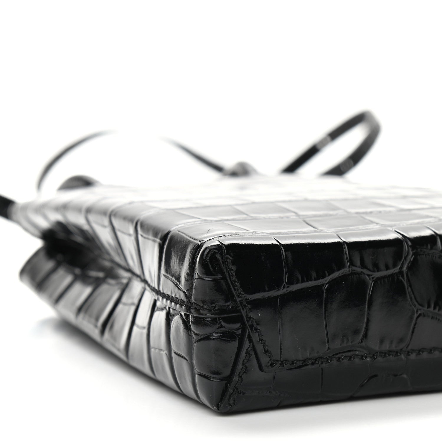 Balenciaga Calfskin Crocodile Embossed Logo Shopping Phone Holder Bag Black 7 of 8