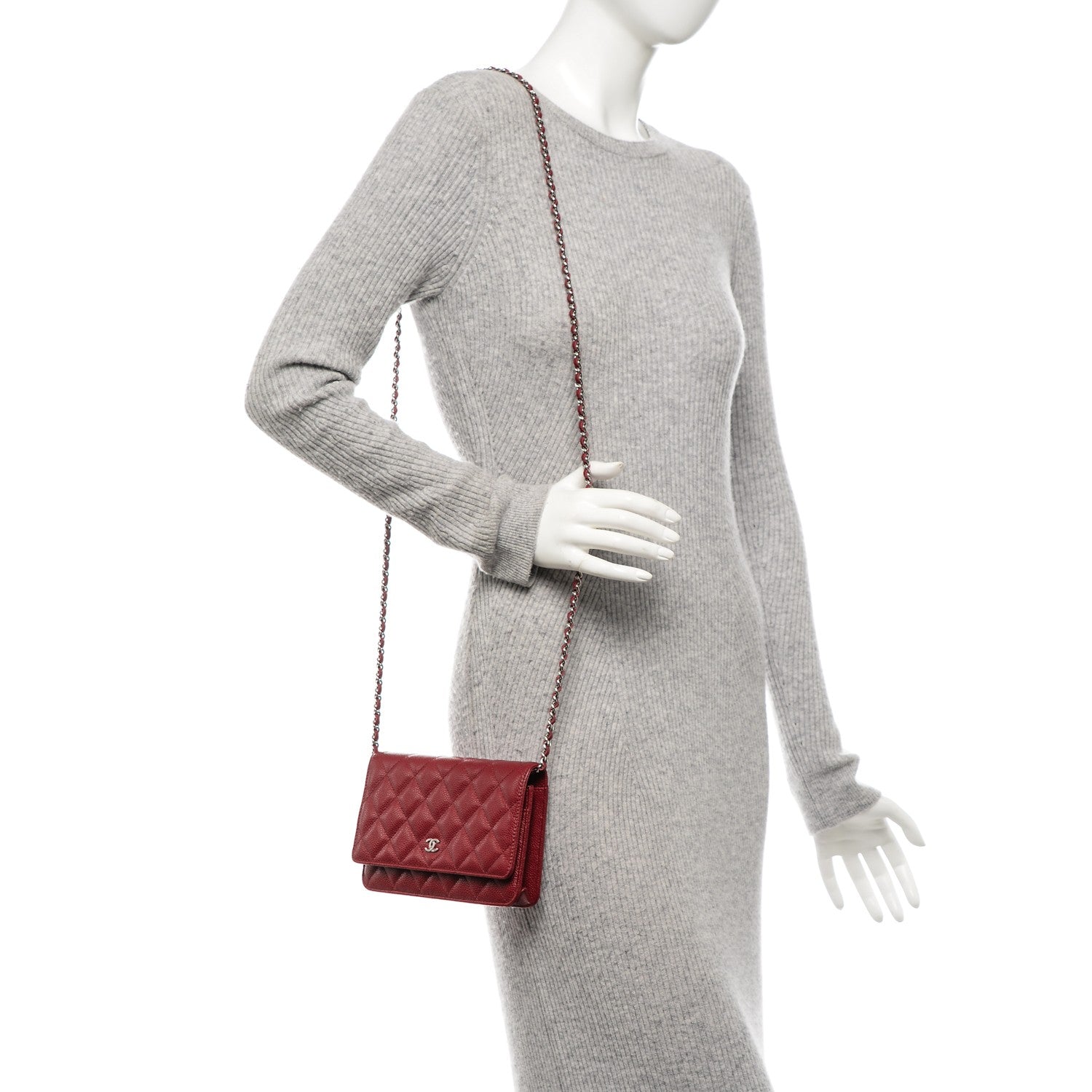 Chanel Caviar Quilted Wallet On Chain WOC Red 2 of 8