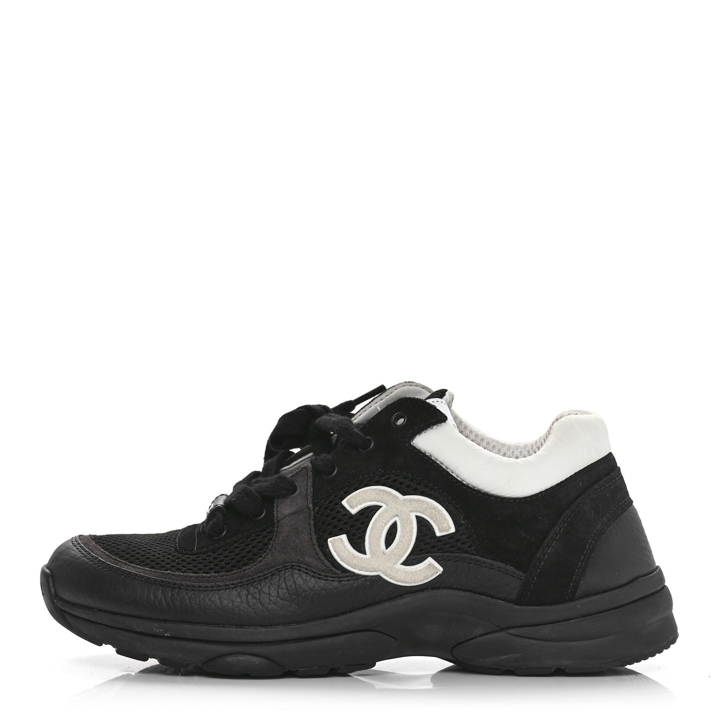 Mesh Suede Grained Calfskin Womens CC Sneakers 39 Black White