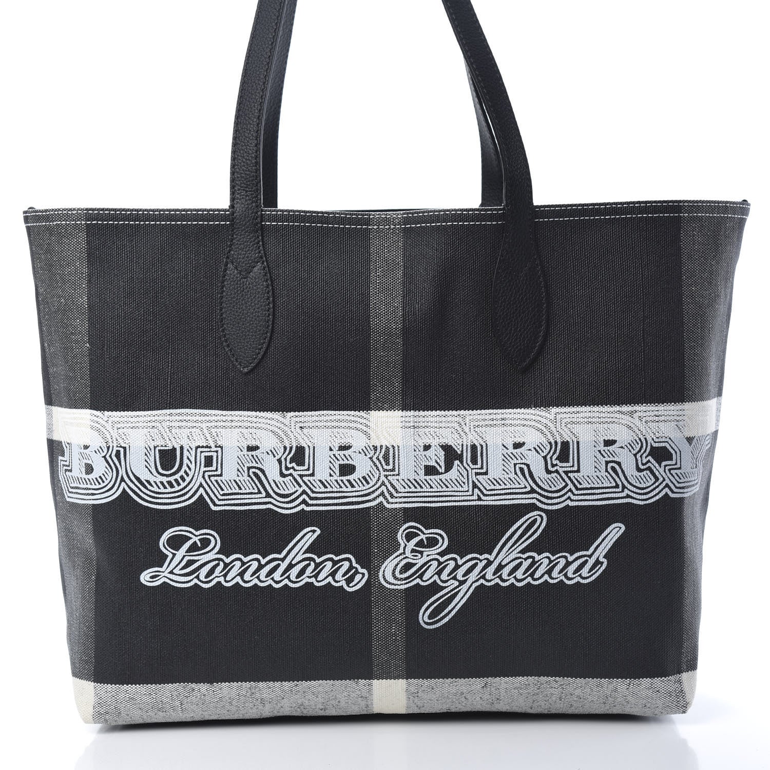 Burberry Coated Canvas Mega Check Medium Doodle Tote Black White 8 of 10