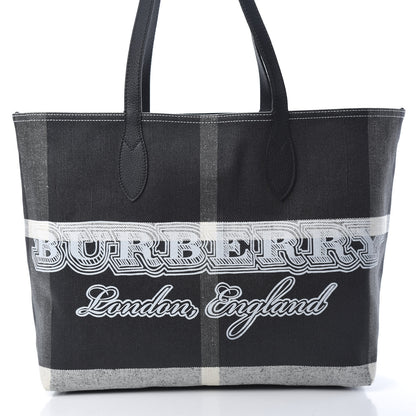 Burberry Coated Canvas Mega Check Medium Doodle Tote Black White 8 of 10