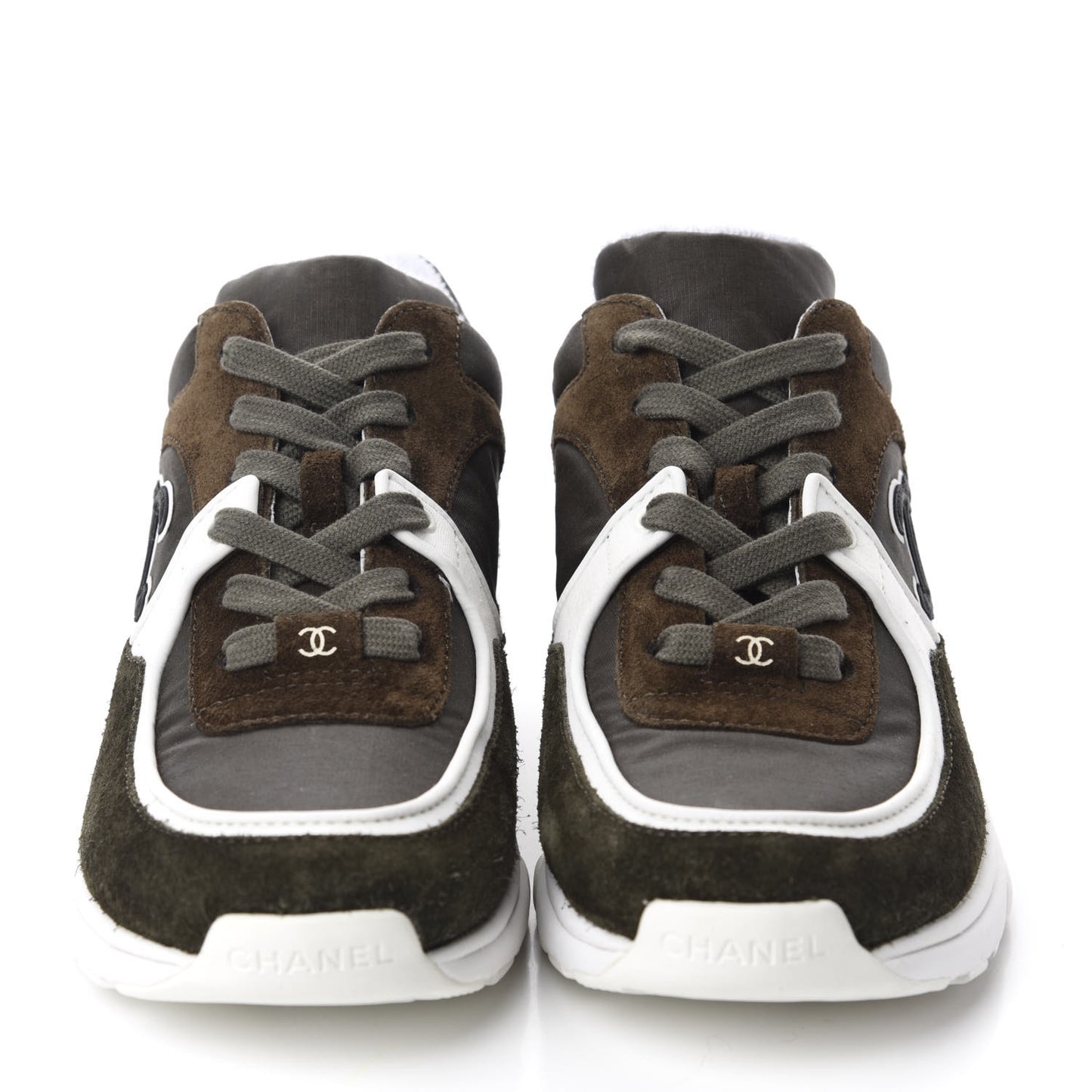 Fabric Calfskin Suede CC Womens Sneakers 36 Dark Green