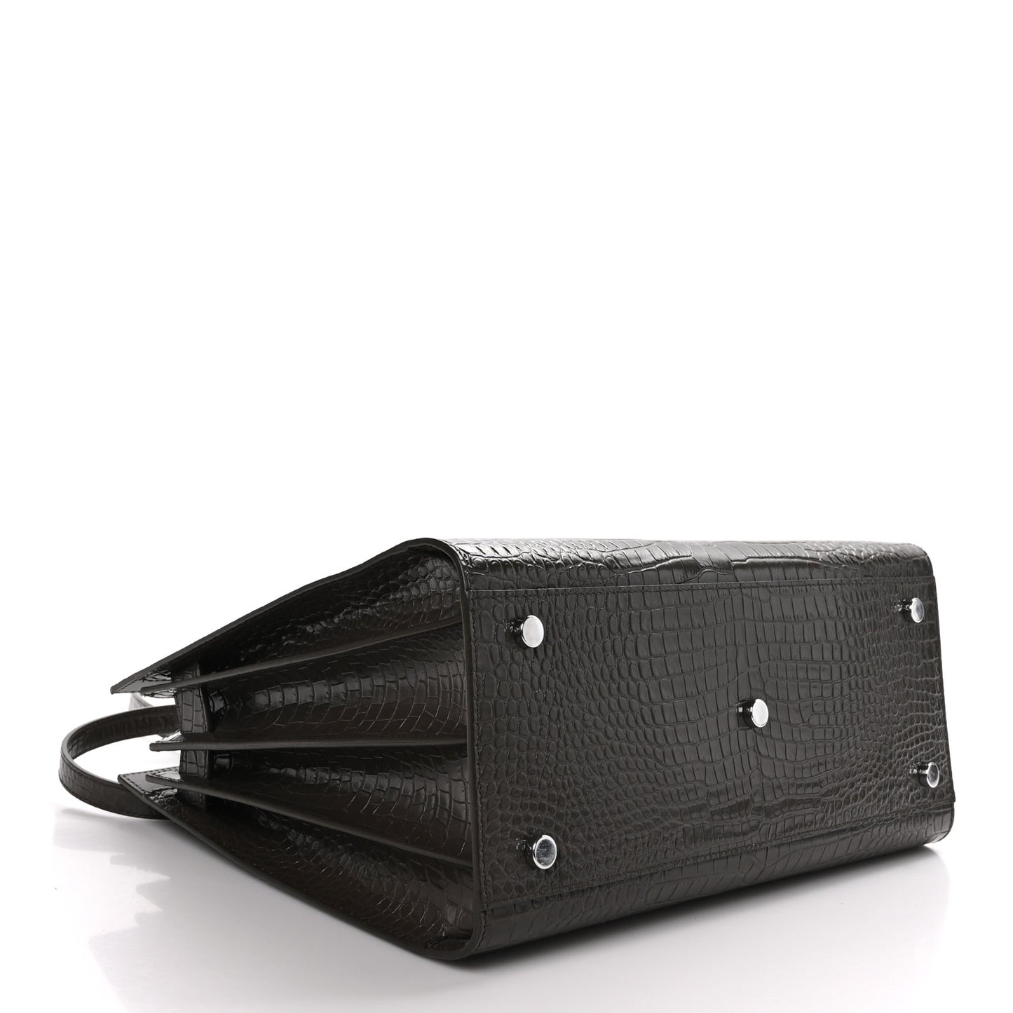 SAINT LAURENT Calfskin Crocodile Embossed Small Sac De Jour Brown