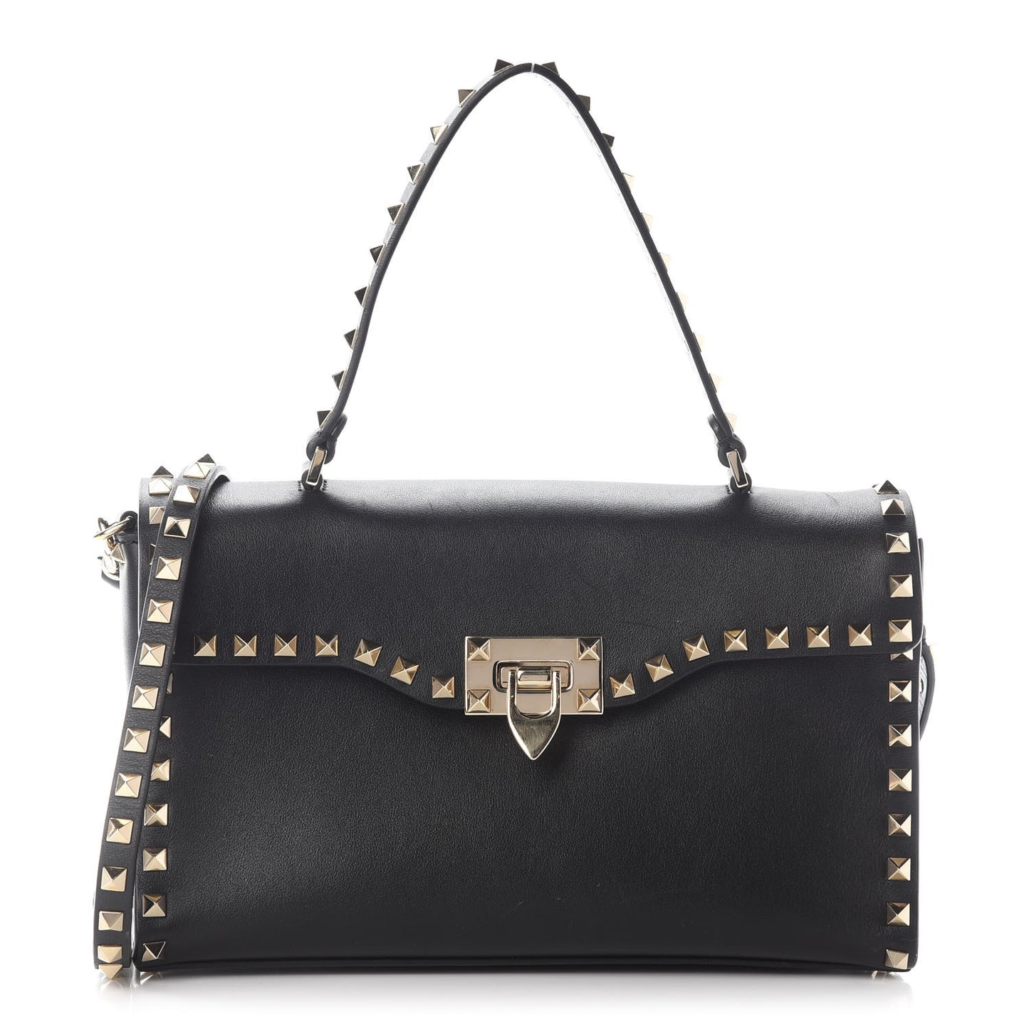 Vitello Small Rockstud Single Handle Flap Bag Black