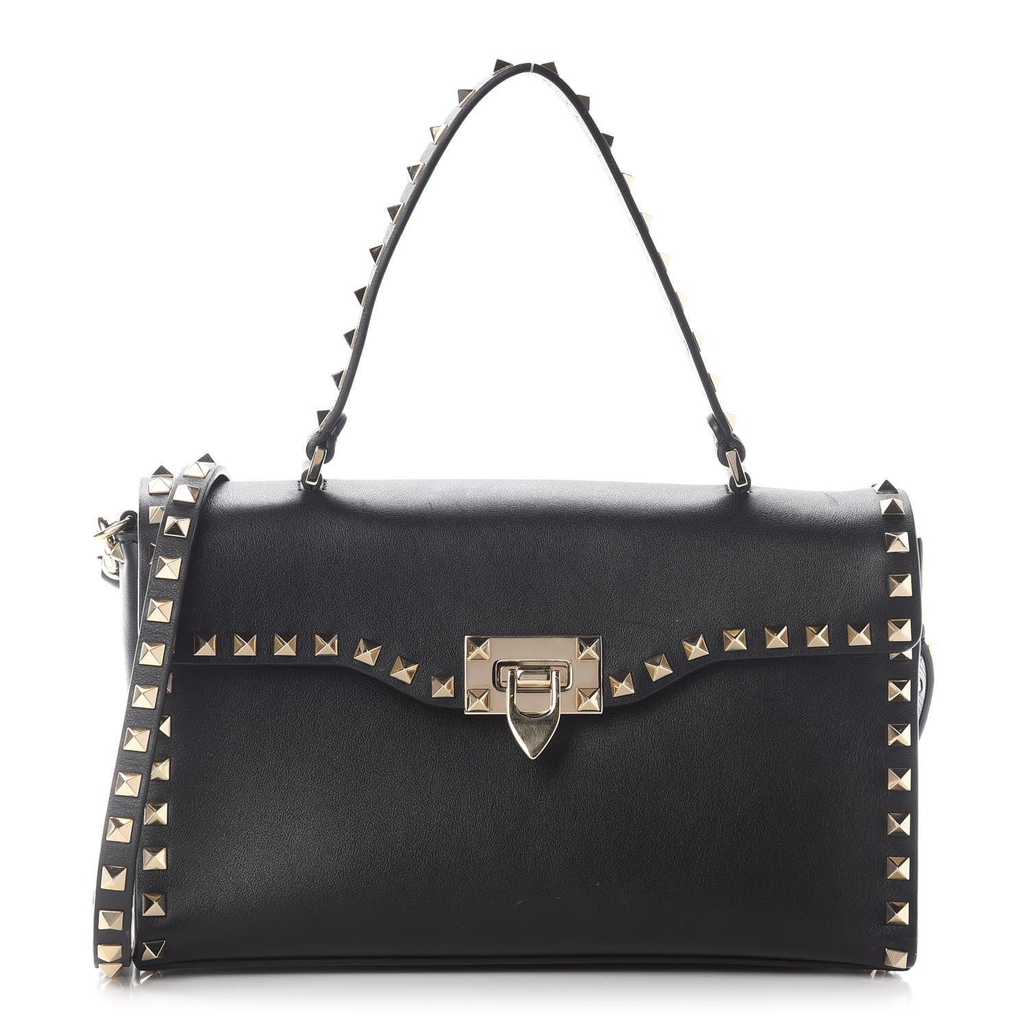 Valentino Garavani Vitello Small Rockstud Single Handle Flap Bag Black 1 of 7