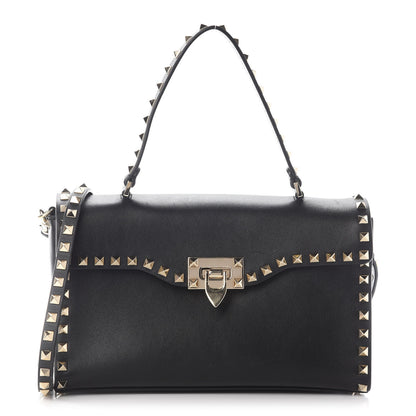 Valentino Garavani Vitello Small Rockstud Single Handle Flap Bag Black 1 of 7