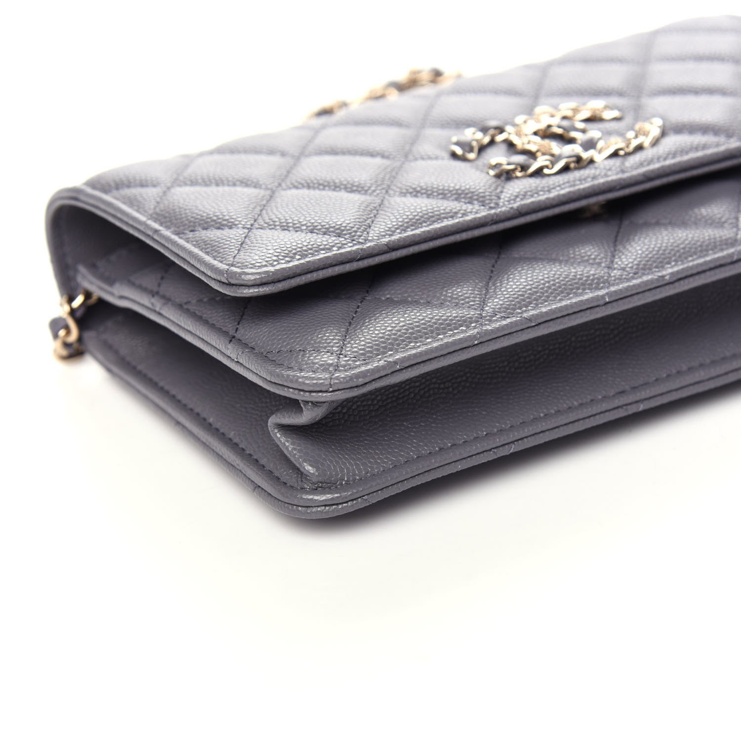 Chanel Caviar Quilted French New Wave Chain CC Wallet On Chain WOC Grey 8 of 10