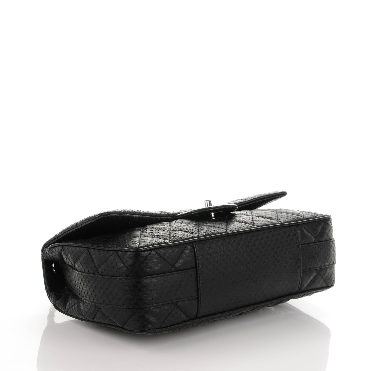 Chanel Elaphe Snakeskin Quilted Jumbo Easy Carry Flap Black 4 of 7