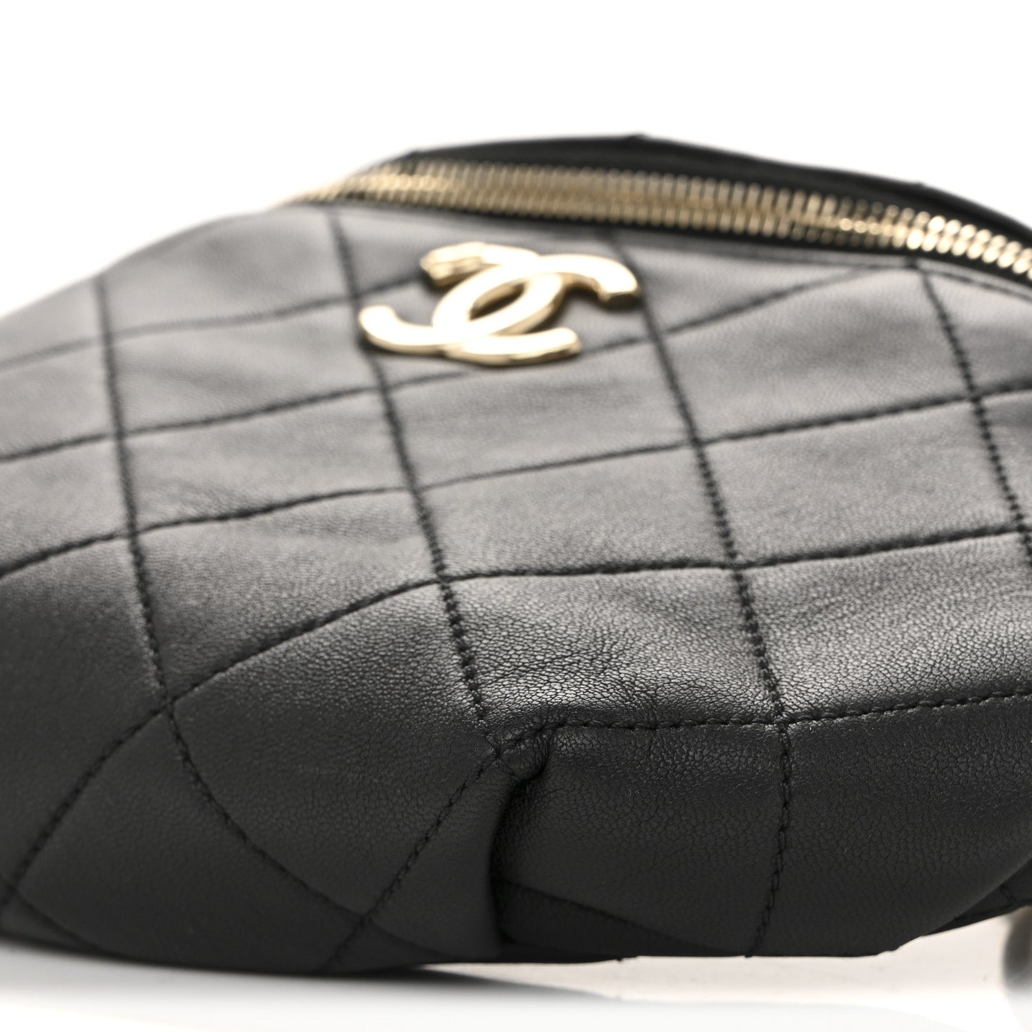 Lambskin Enamel Quilted Waist Bag Black