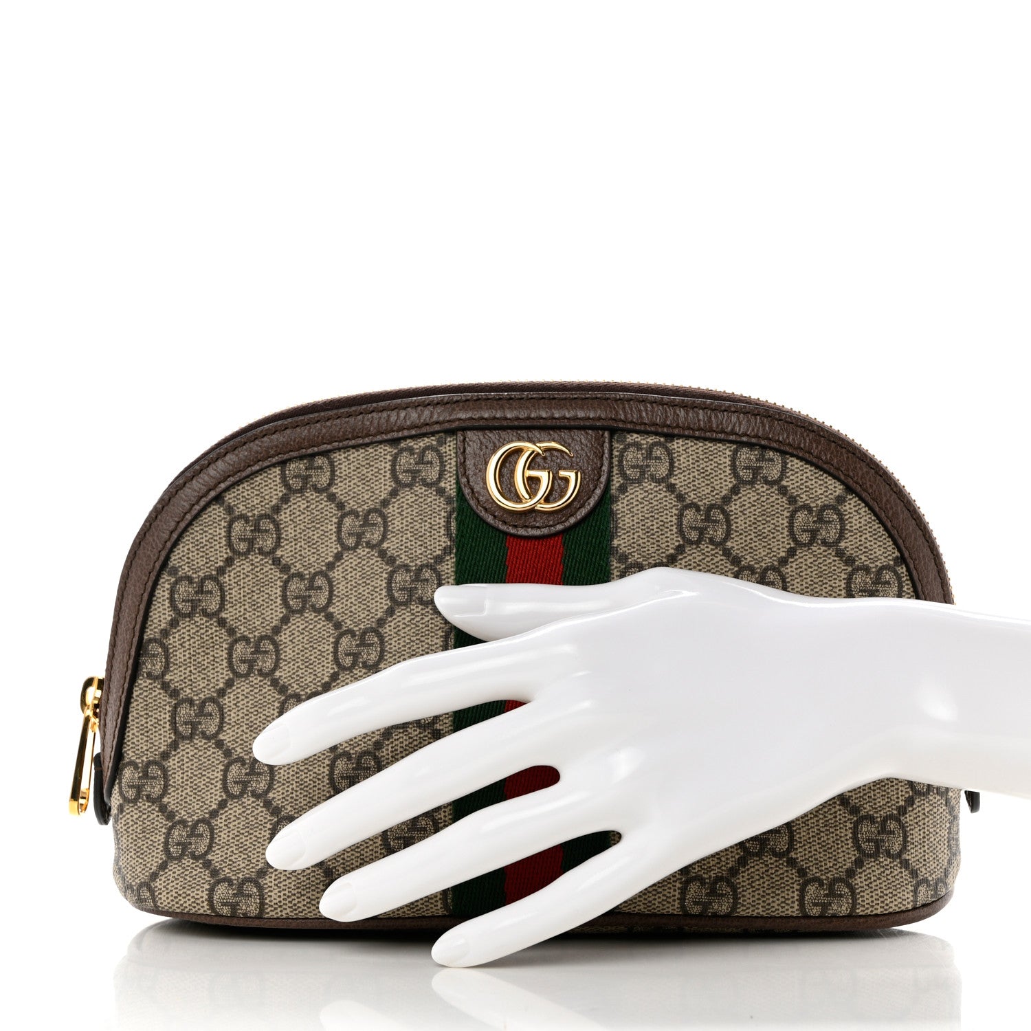 Gucci GG Supreme Monogram Textured Calfskin Web Large Ophidia Cosmetic Case Beige Ebony New Acero 2 of 9