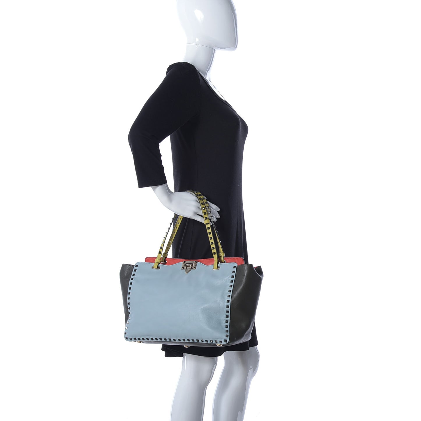 Vitello Colorblock Medium Rockstud Tote Multicolor