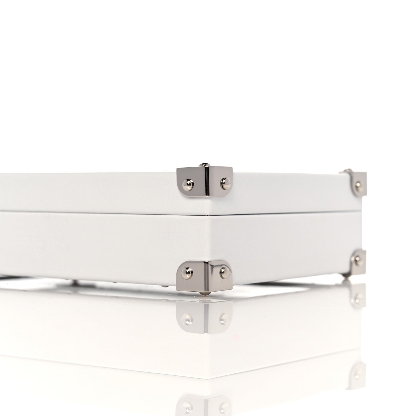 Calfskin Mirror Monogram Etched Jewelry Box Trunk White