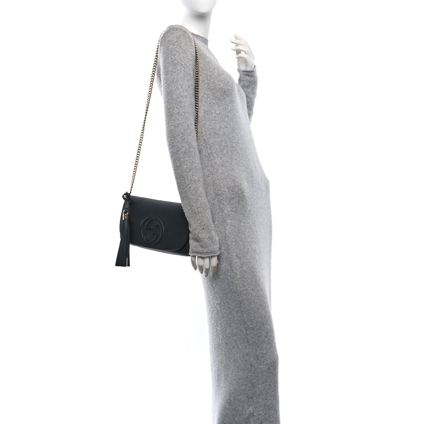 Pebbled Calfskin Medium Soho Flap Crossbody Black