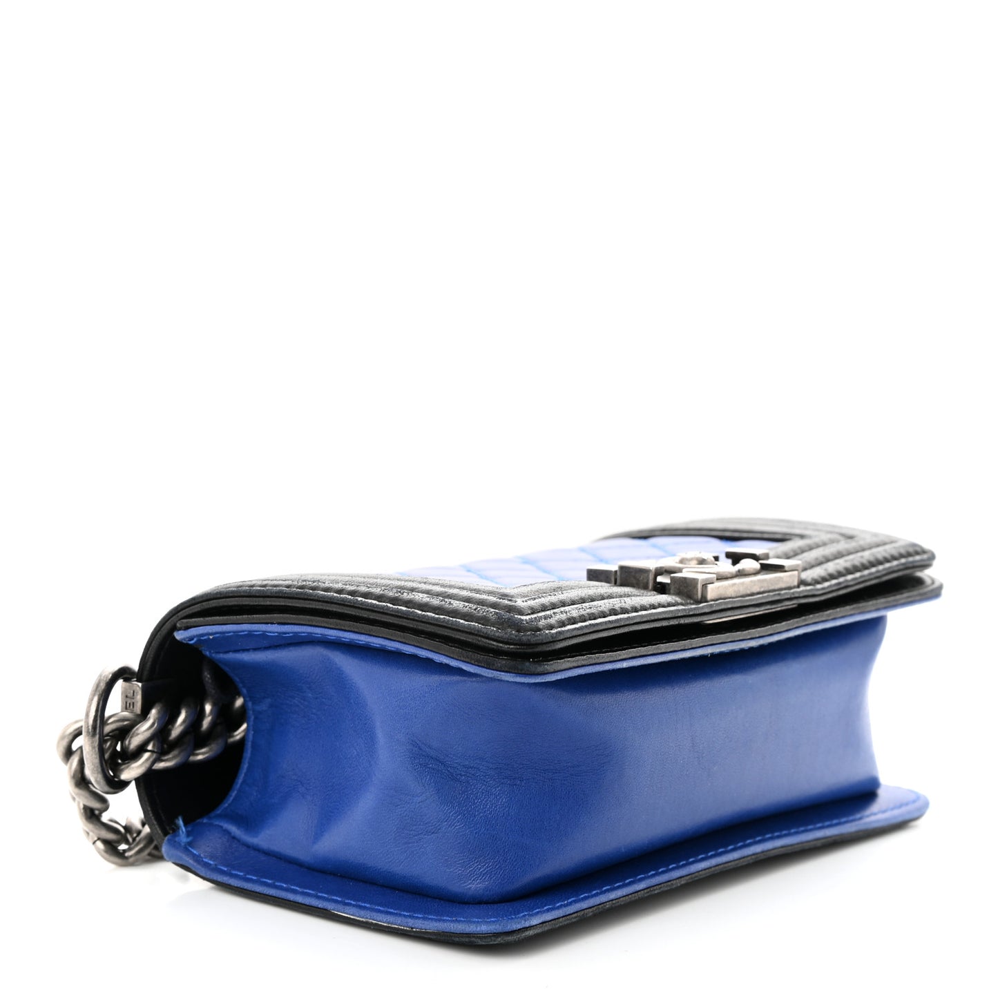 Lambskin Quilted Small Boy Flap Black Blue